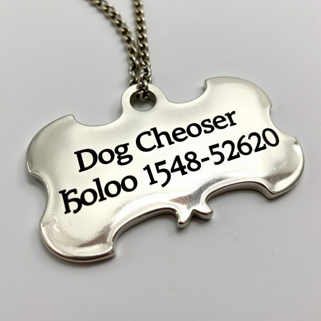 Close-up of a dog tag with engraved information