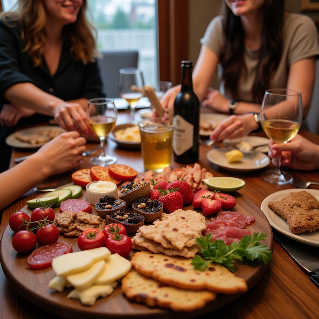 Friends Sharing a Pork-Free Charcuterie Board