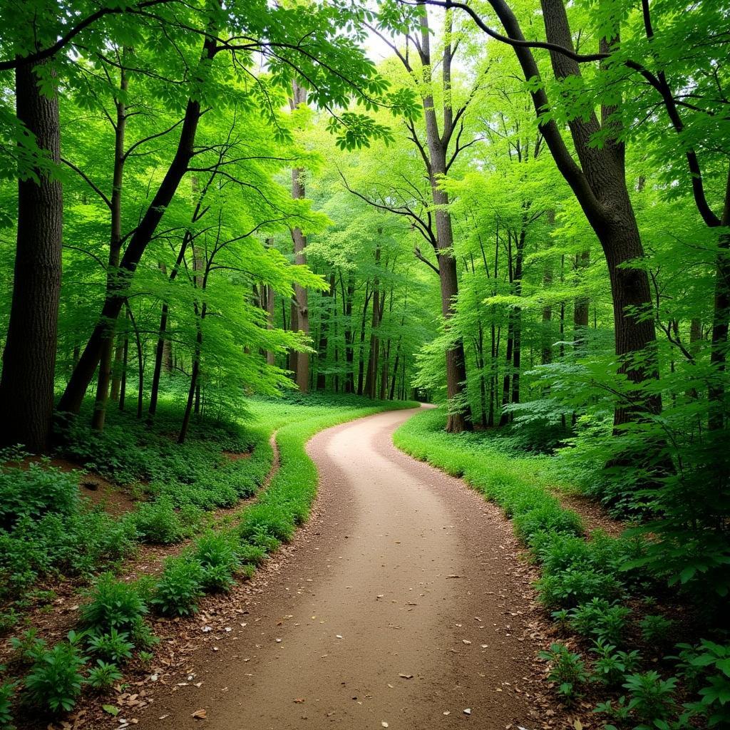 Hiking trail through lush forest in Erwin Park