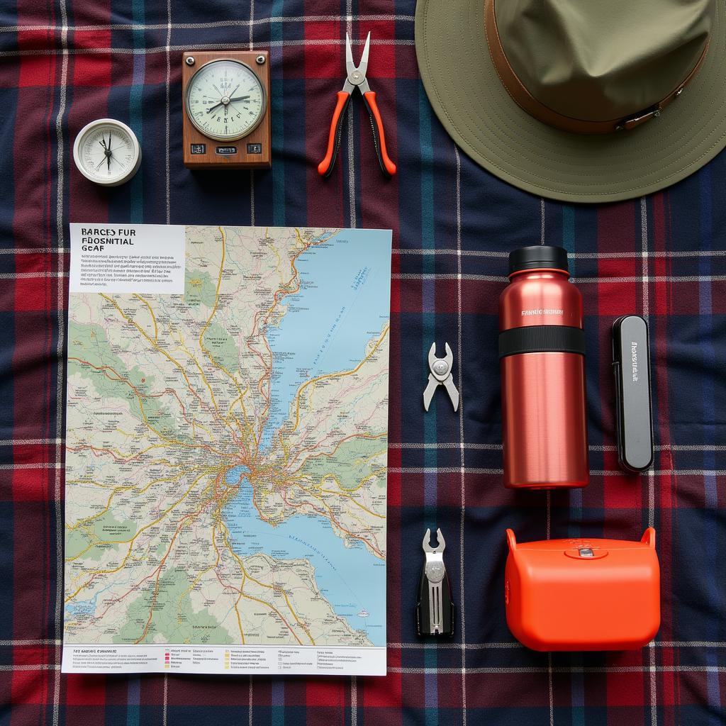 Essential gear for free spirit camping laid out on a picnic blanket