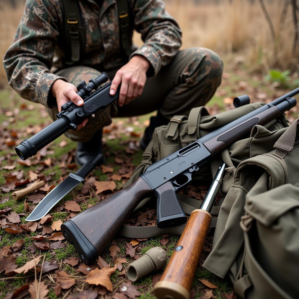 Hunter Preparing for a Hog Hunt