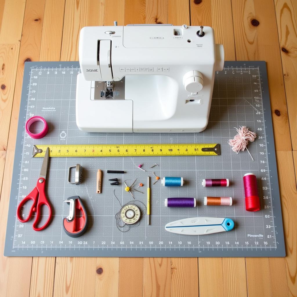  Essential sewing tools arranged neatly on a table.