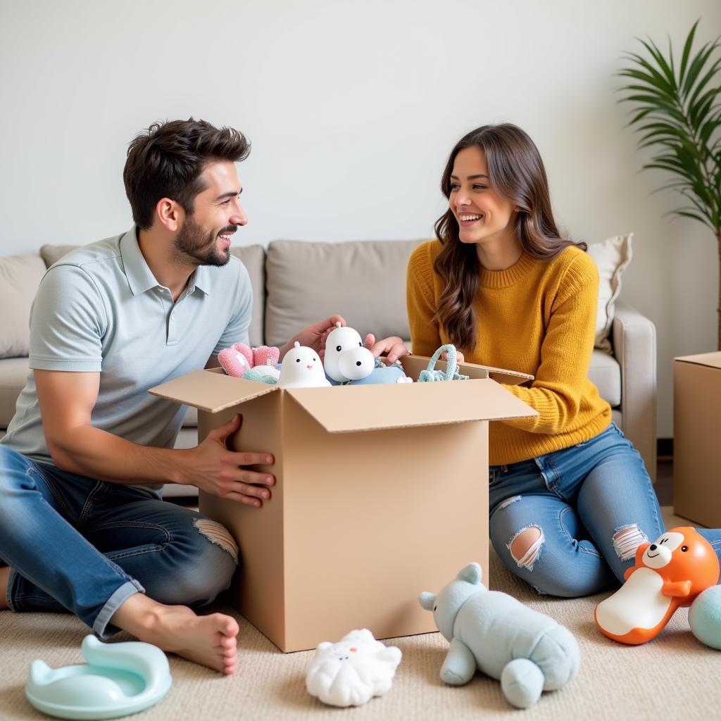 Excited Expectant Parents Unboxing a Free Baby Box