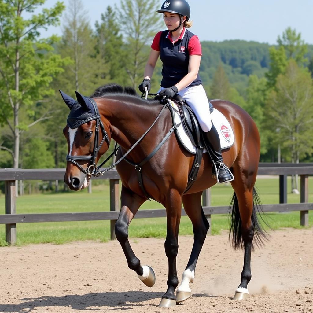 Rider using jump free stirrups during training