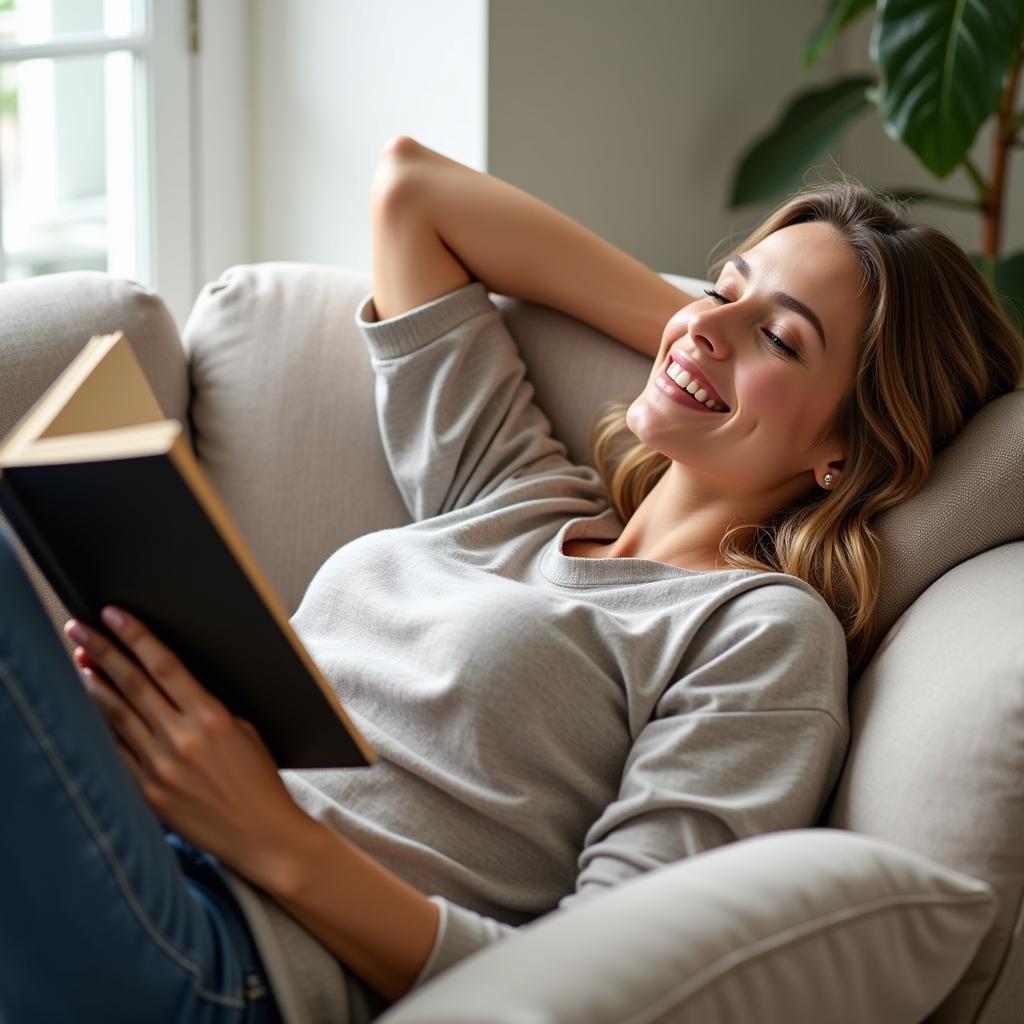 Woman Relaxing on a Couch After Taking Delta 9 Sample