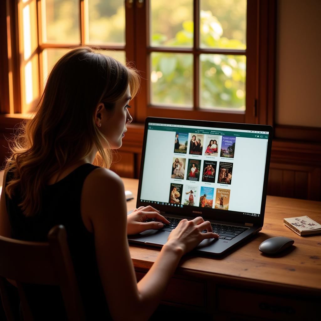 Person Browsing Historical Romance Novels Online