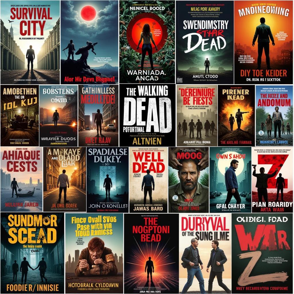 A collage of book covers featuring diverse zombie stories, hinting at themes of survival, social commentary, and human nature.