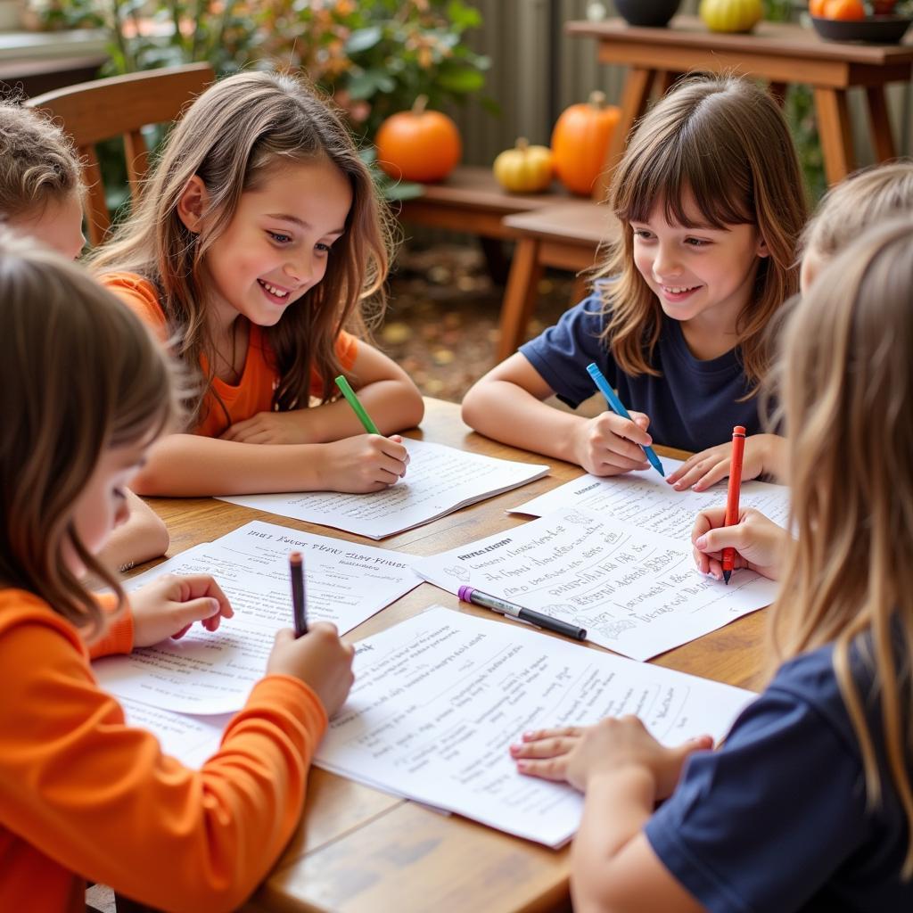 Kids Filling Out Fall Mad Libs