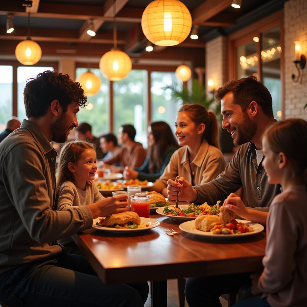 Happy family dining at a restaurant in Kansas City