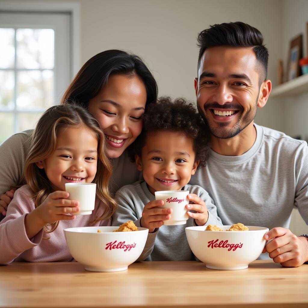 Family Enjoying Breakfast with Kellogg's Cereal Bowls