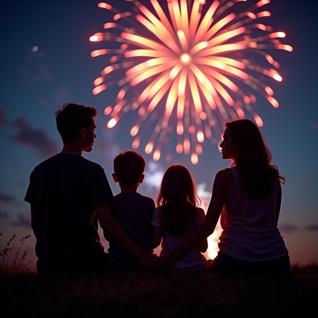 Family Enjoying a Fireworks Display