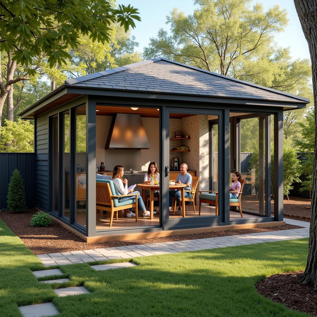 Family Enjoying Free Standing Screen Room