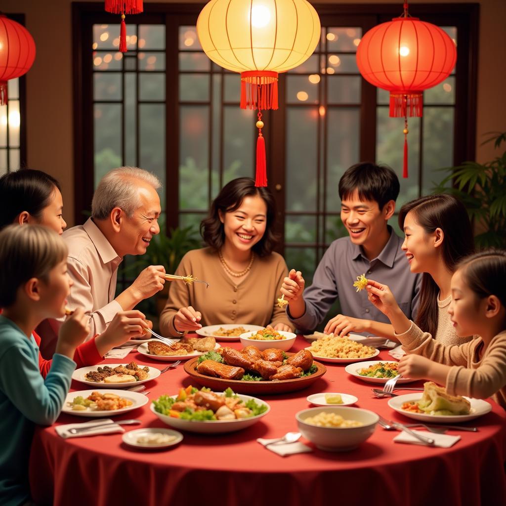 Family Sharing a Joyful Lunar New Year Meal Together