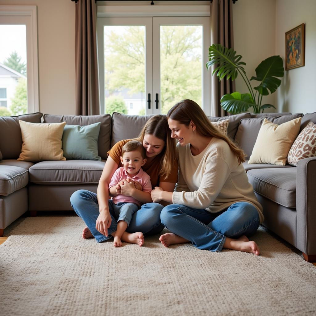 Family Relaxing on New Carpet