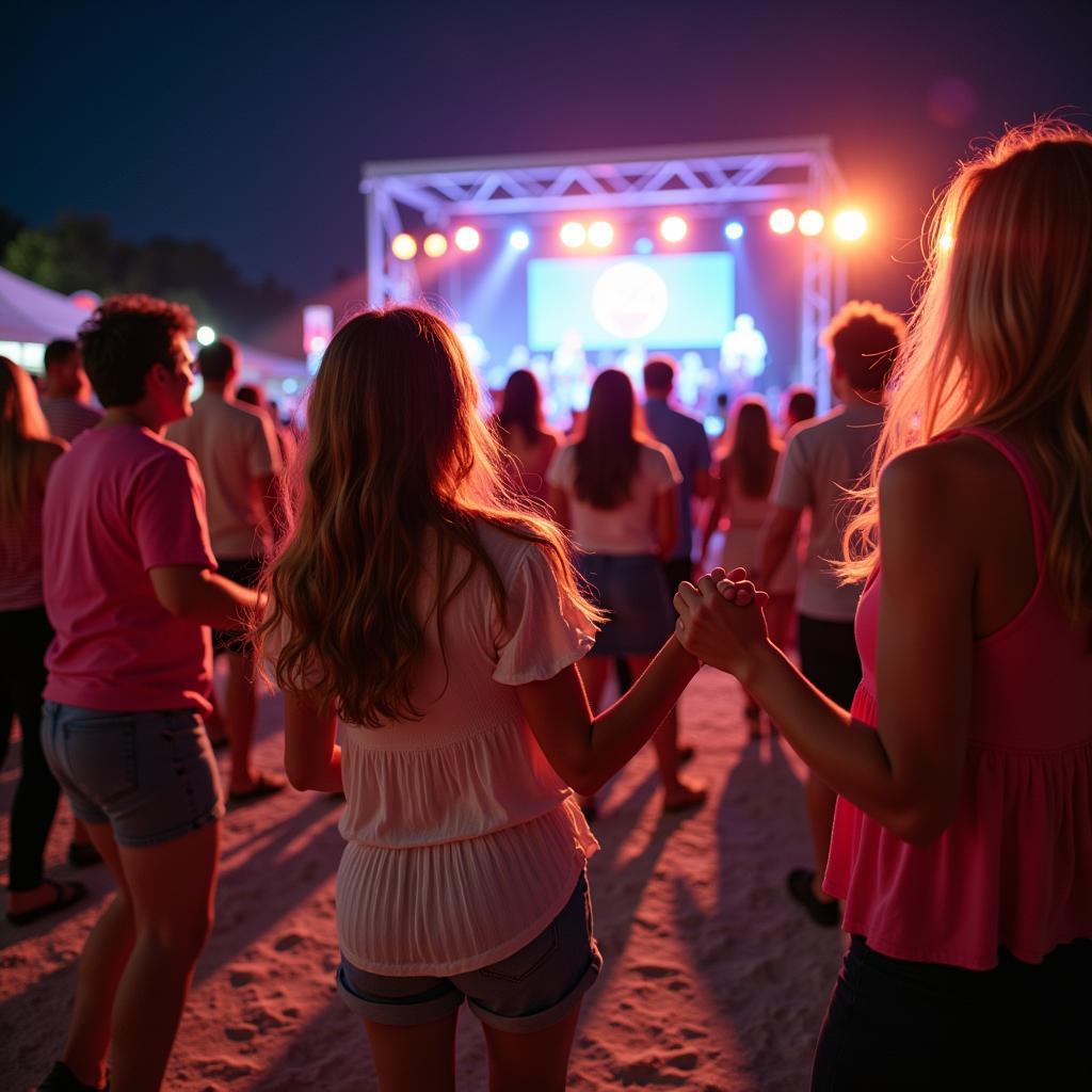 Family having fun at an outdoor concert at Dania Pointe