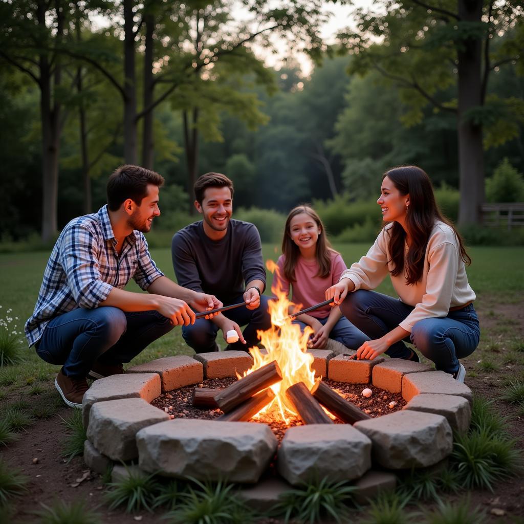 Family Enjoying a Fire Pit