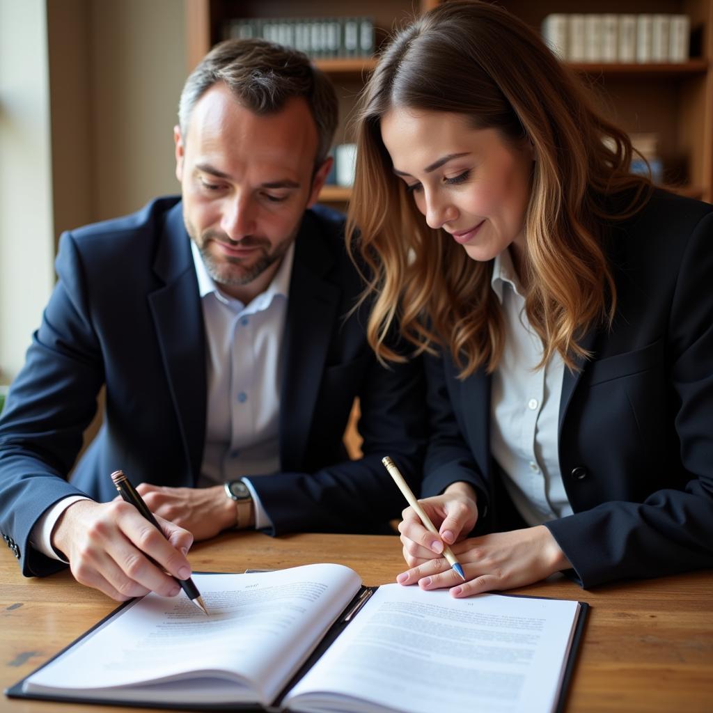 Family law attorney in Austin, TX, reviewing legal documents with client