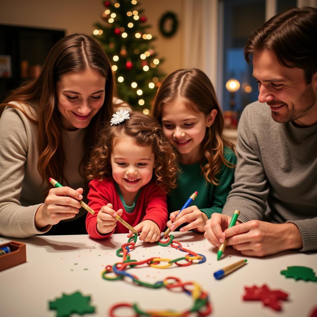 Family Crafting a Christmas Countdown Chain