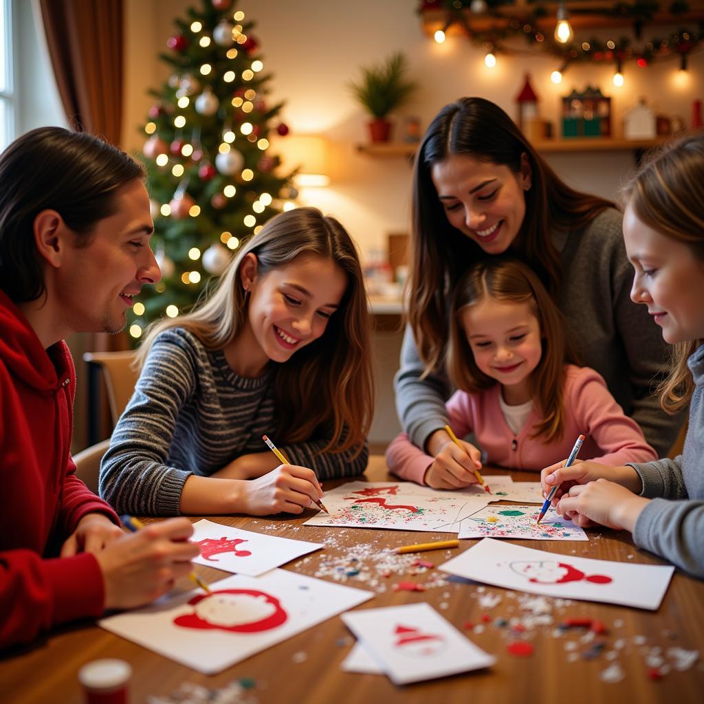 Family Making DIY Santa Postcards