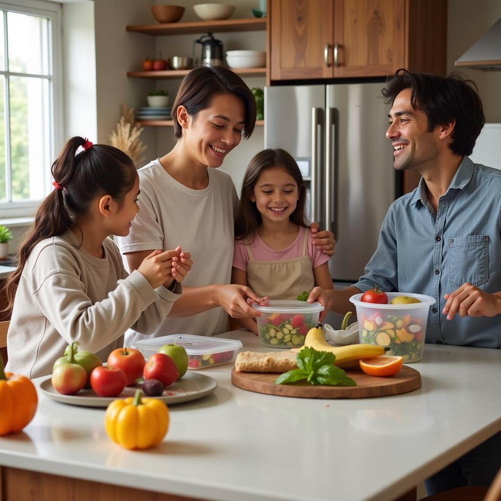 Family Preparing BPA Free Lunches Together