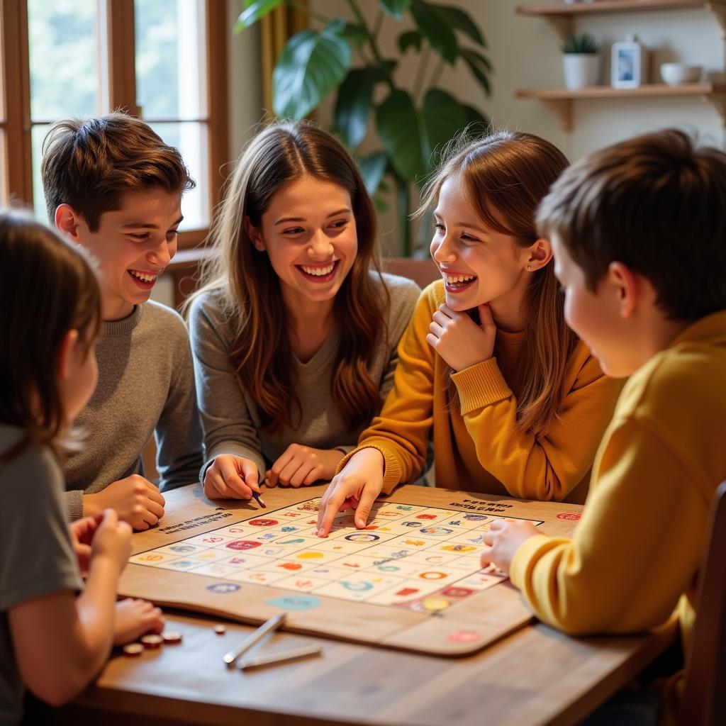 Family enjoying quality time playing a decimal board game