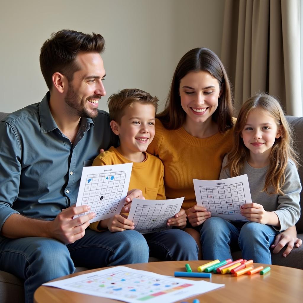 Family Playing General Conference Bingo