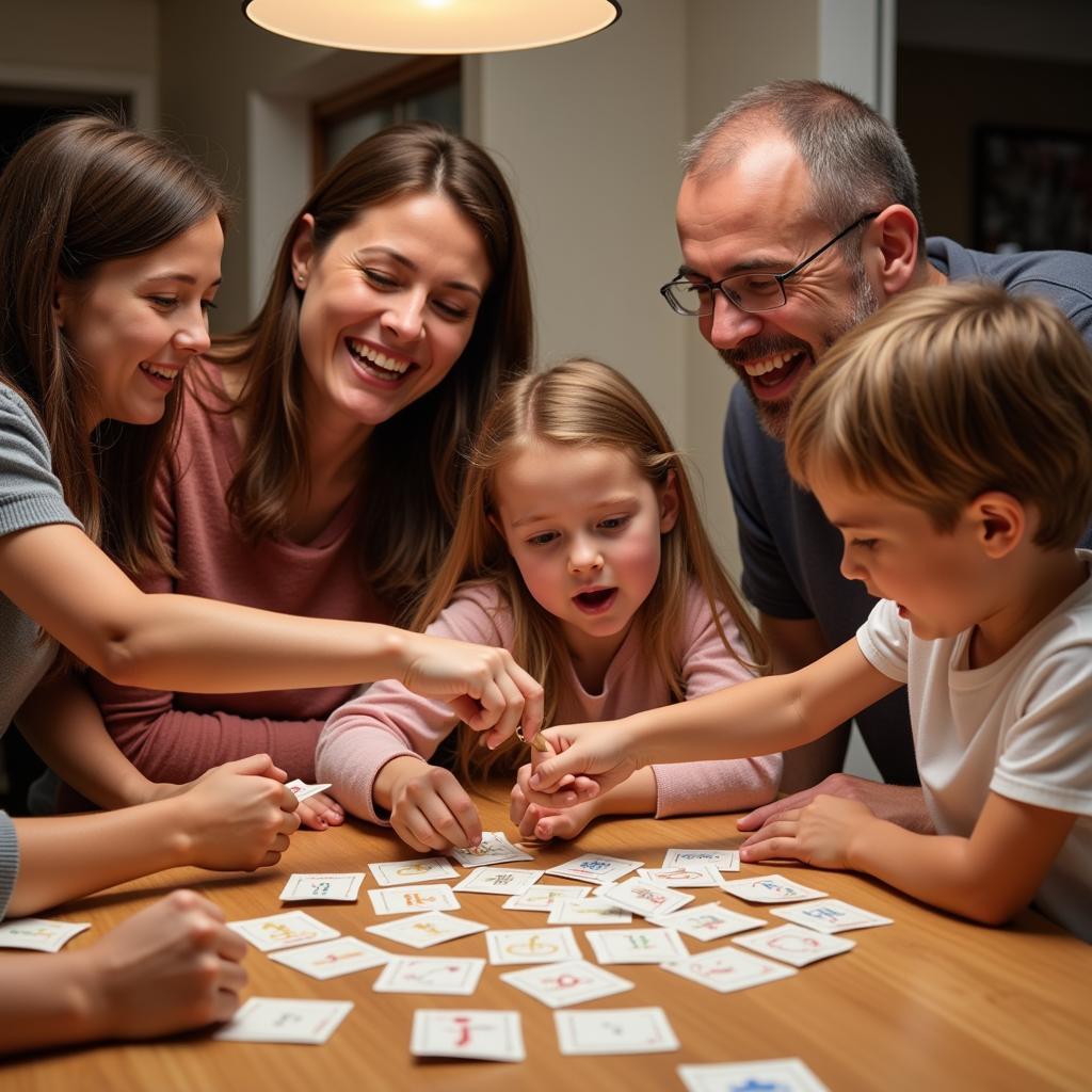 Family Playing Ten Commandments Matching Game