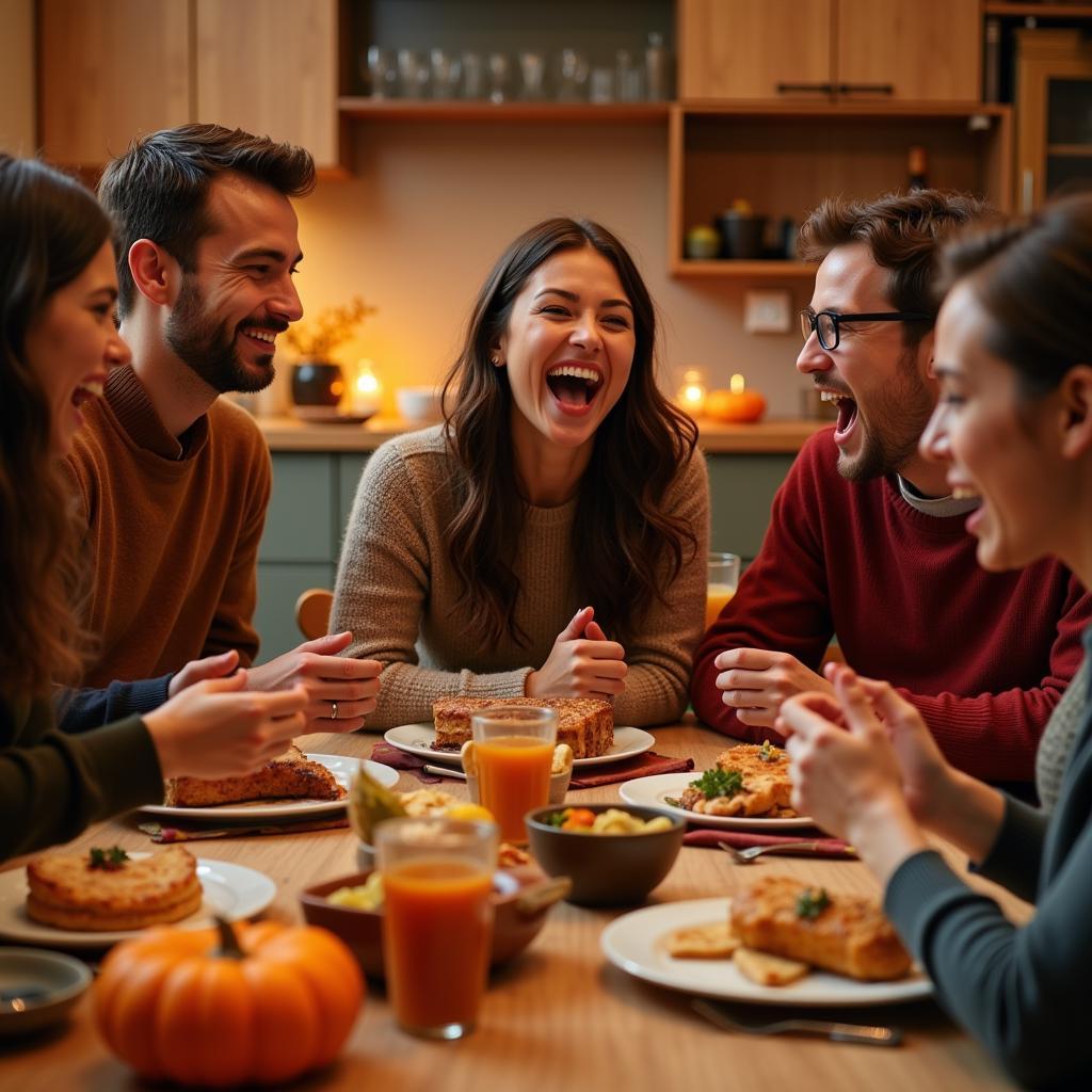 Family playing Thanksgiving charades