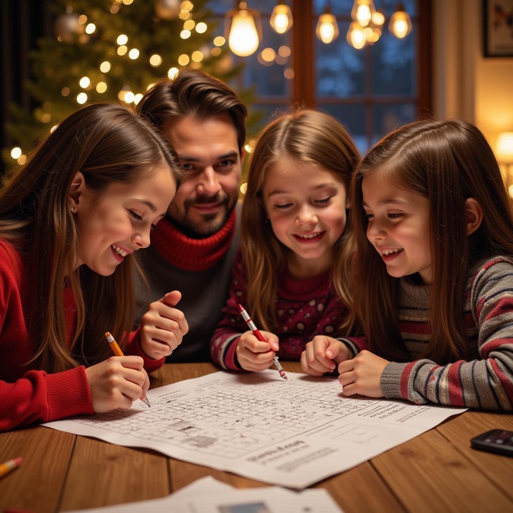 Family Enjoying Winter Crossword Puzzle Together