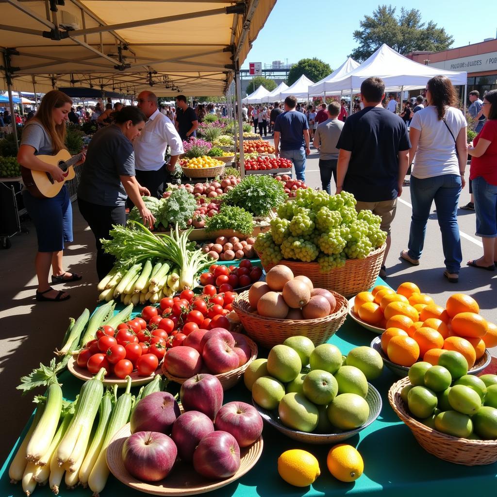 Fresh produce and local vendors at a farmers market in Orange County