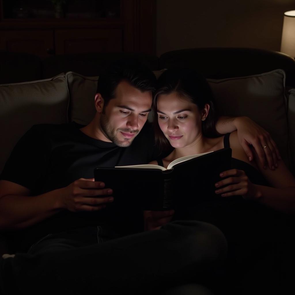 Couple reading Fifty Shades Freed online