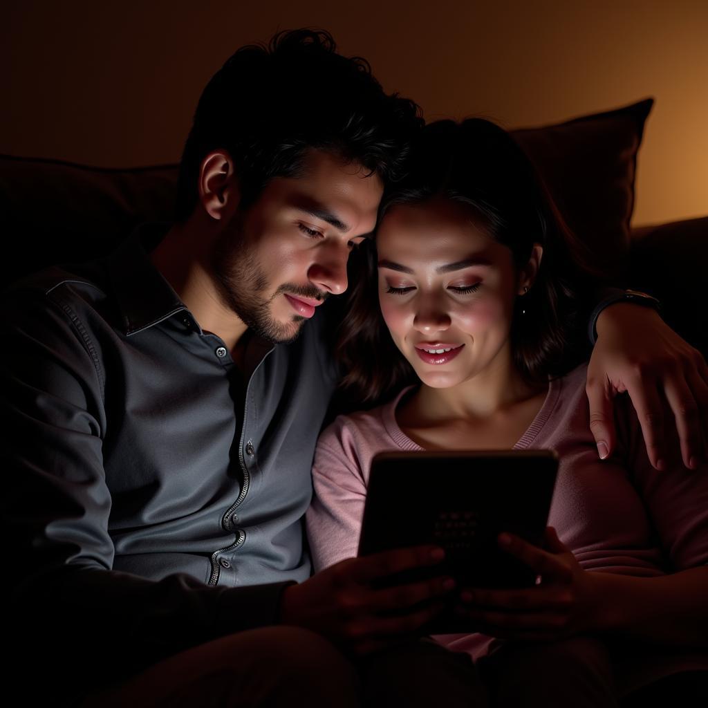 Couple reading on a tablet