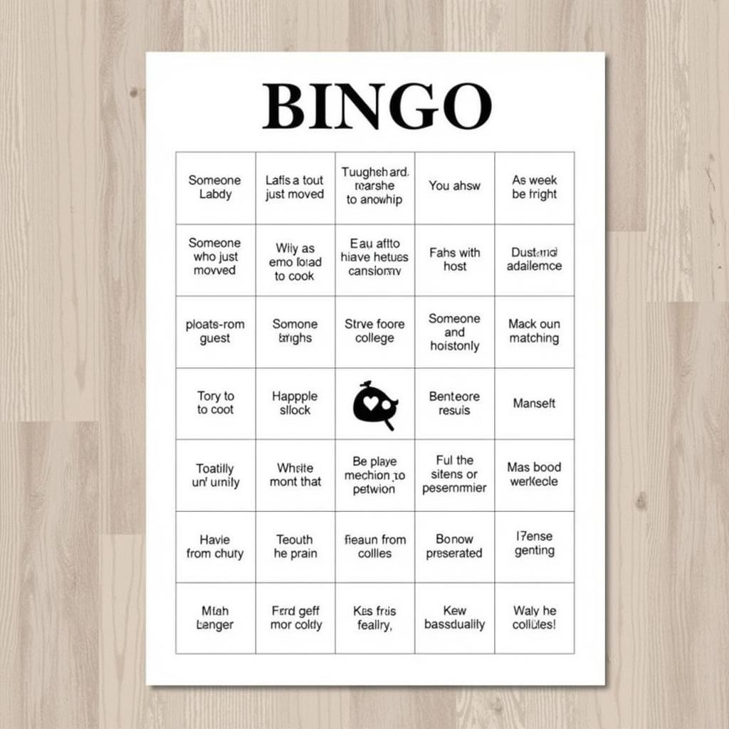 Bingo card with descriptions of guests instead of numbers