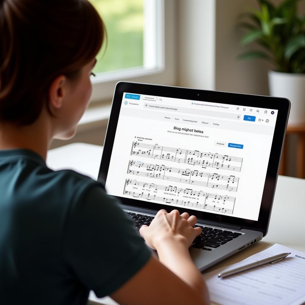 Searching for free sheet music on a laptop