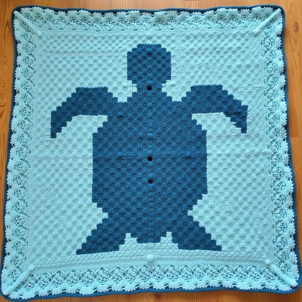 A Finished Crochet Sea Turtle Blanket