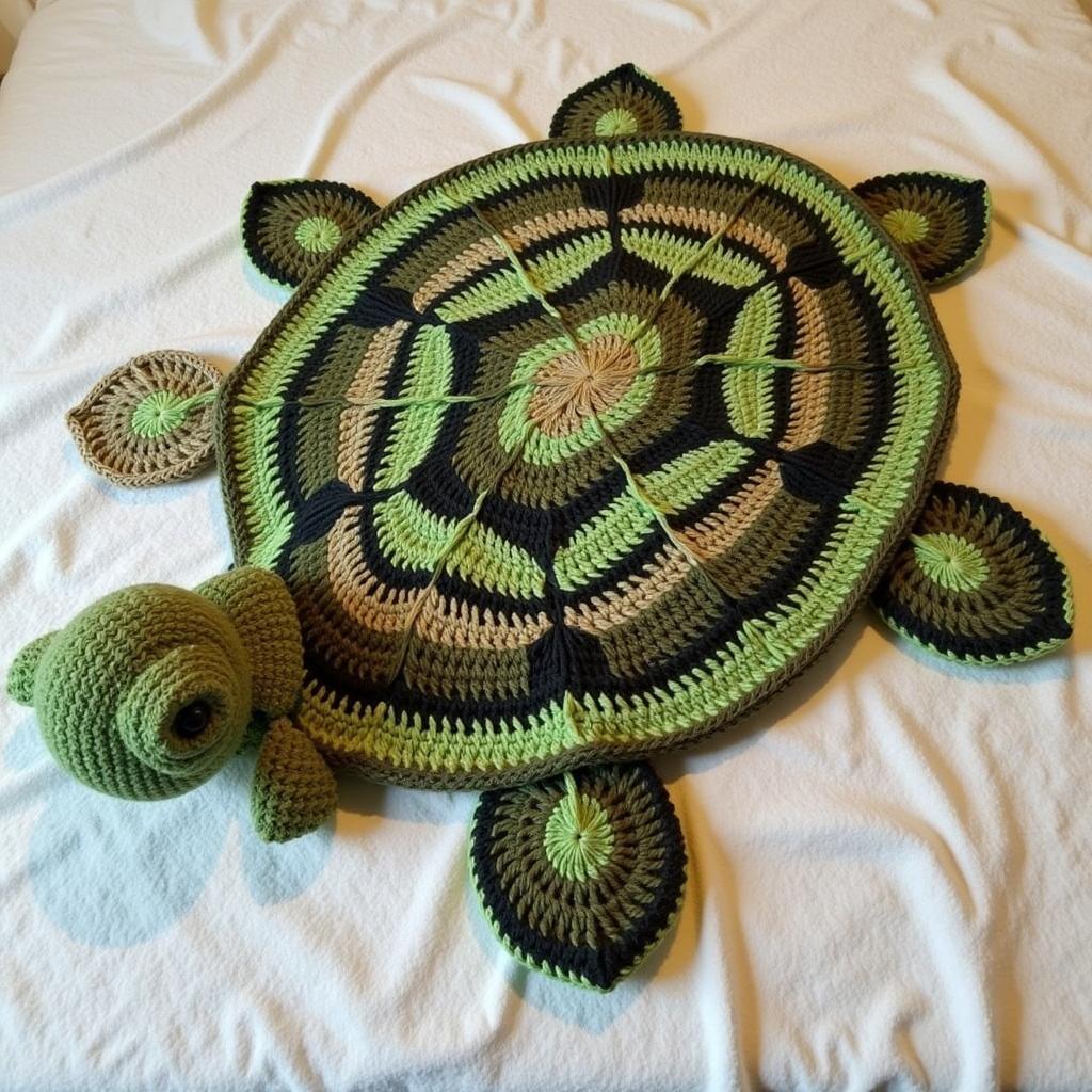 finished crochet turtle blanket