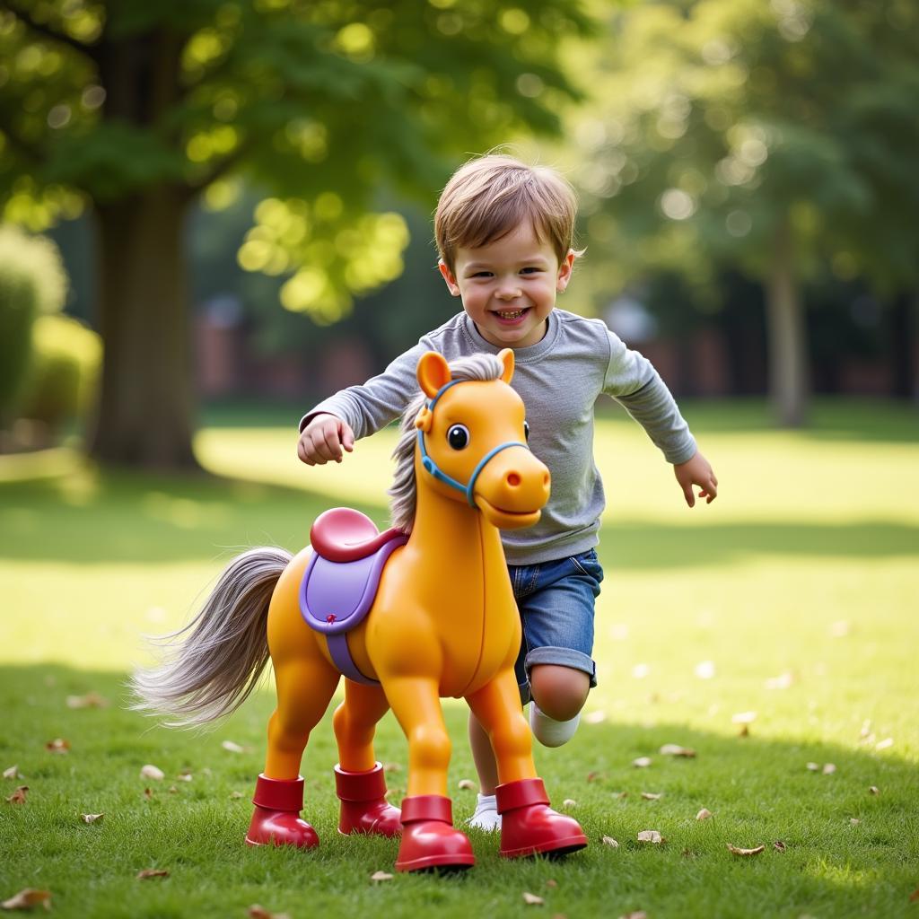 Child Playing with Finished Hobby Horse