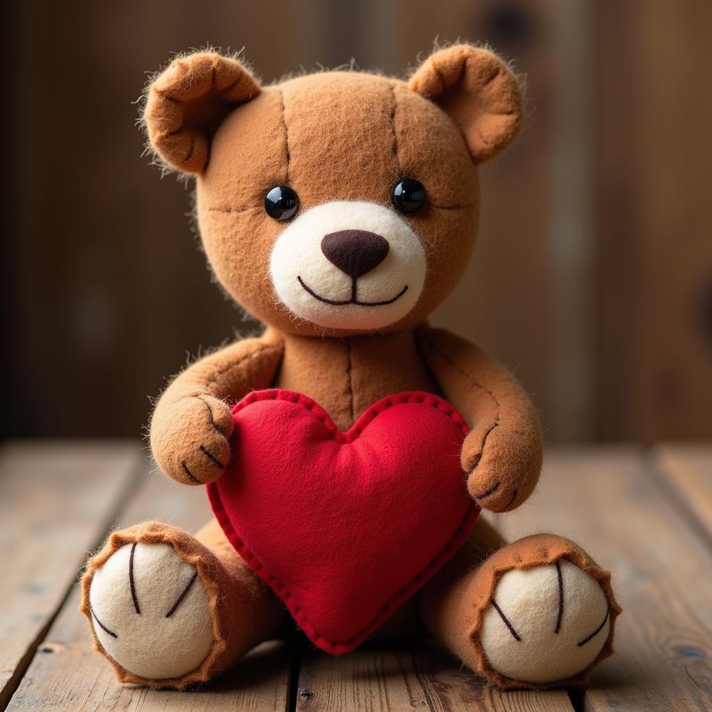 Finished Teddy Bear with Buttons and Heart