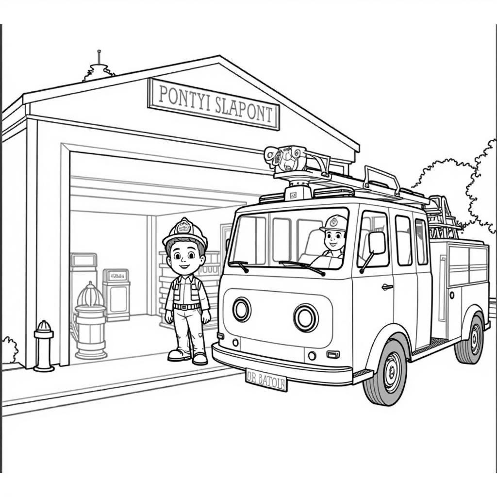 Fireman Sam Coloring Page at the Fire Station