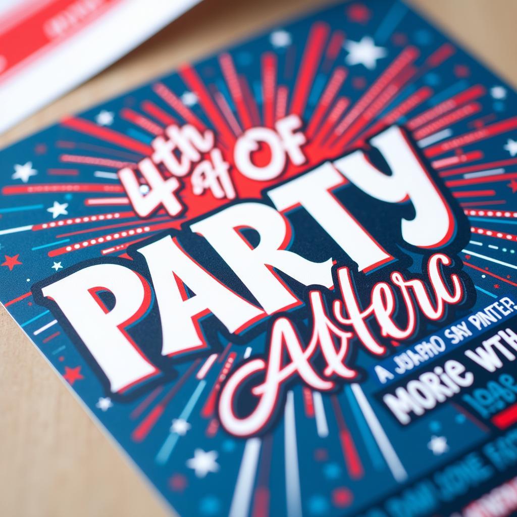 4th of July invitation with a bold, firework-inspired font