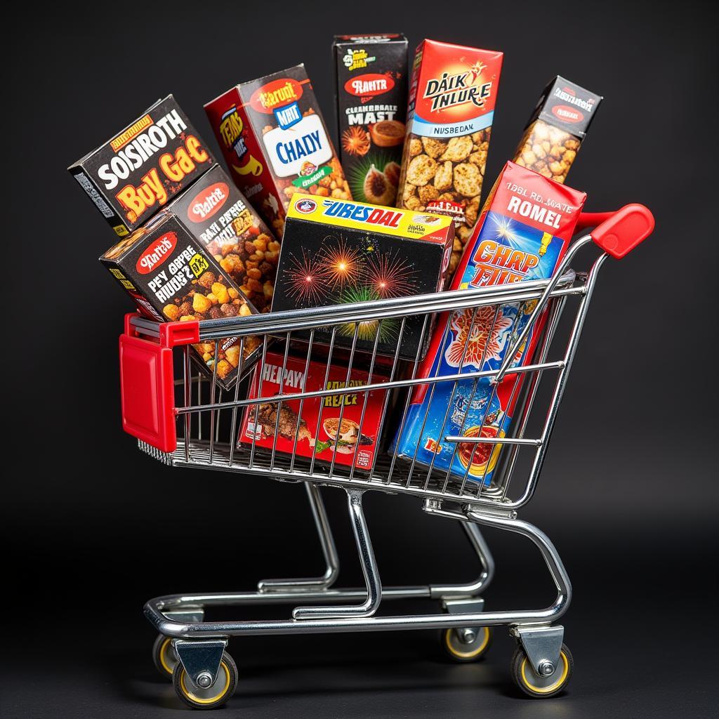 Shopping Cart Filled with Fireworks