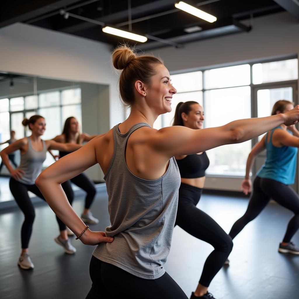 Energetic fitness class in an Atlanta studio