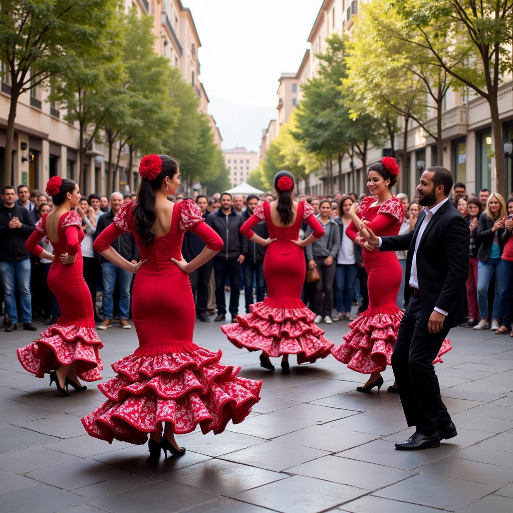 Impromptu flamenco performance in a Barcelona plaza