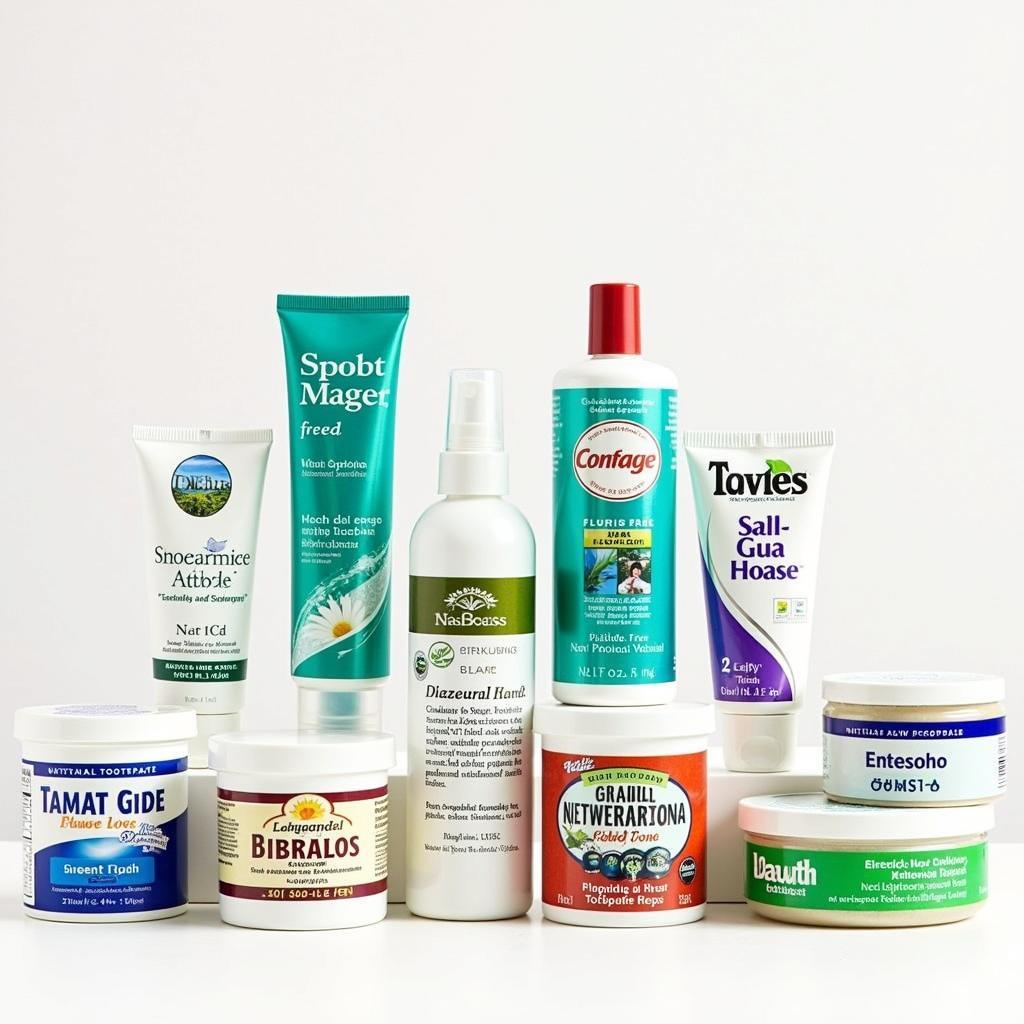 Various fluoride-free natural toothpaste options displayed on a shelf