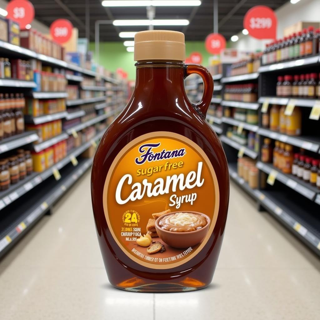 Fontana Sugar Free Caramel Syrup on Grocery Shelf