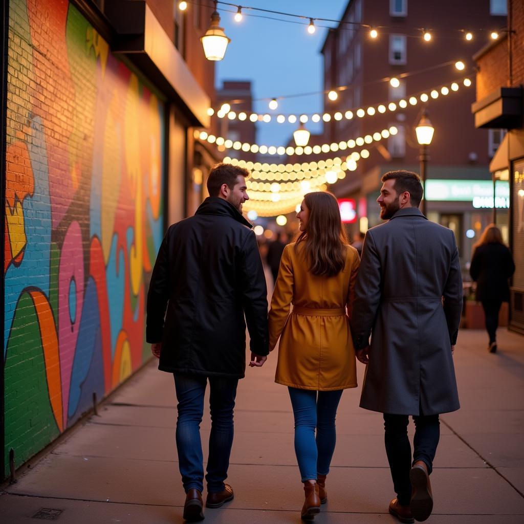 Couples enjoying a night out at Fountain Square, Indianapolis