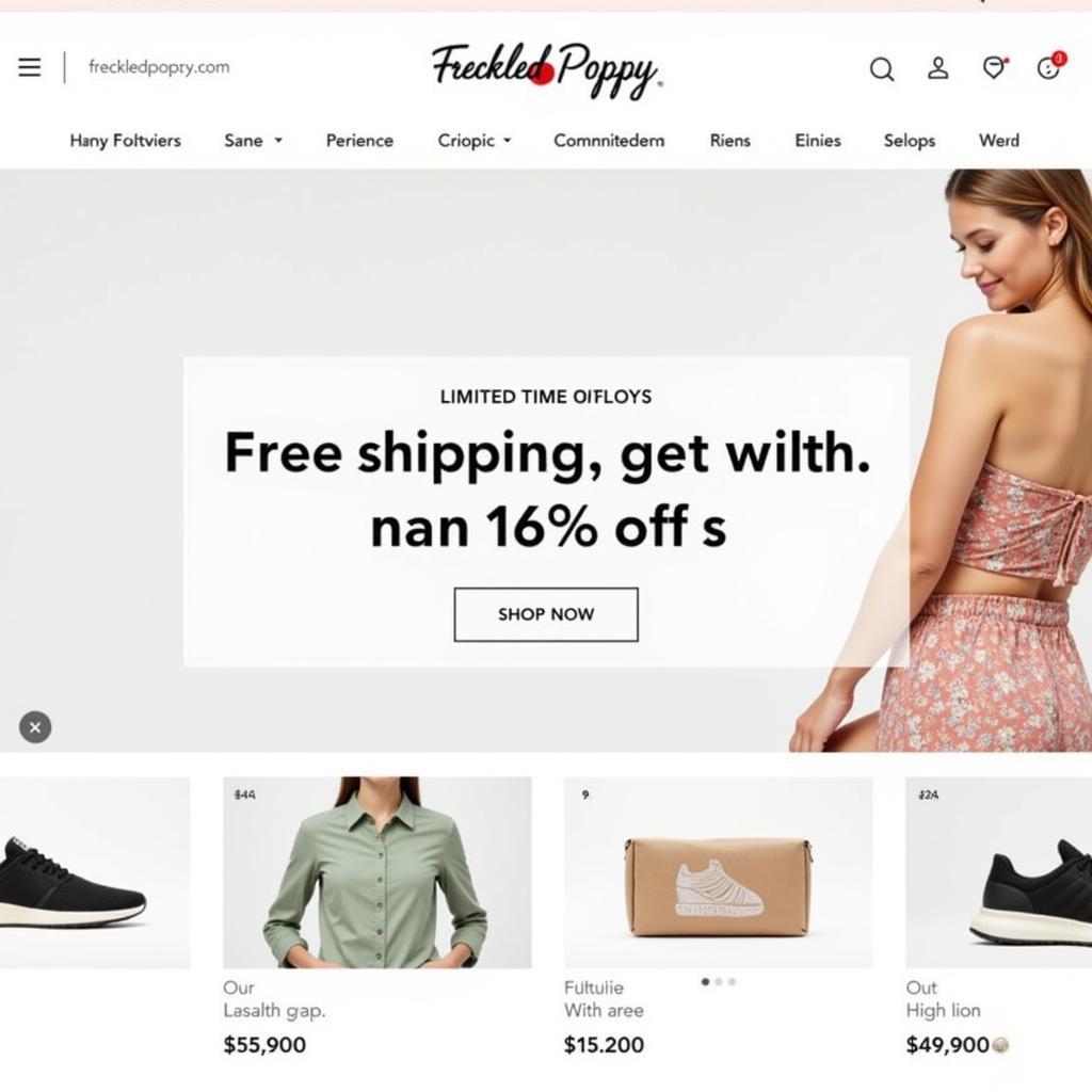 Website Banner Announcing Freckled Poppy Free Shipping Promotion