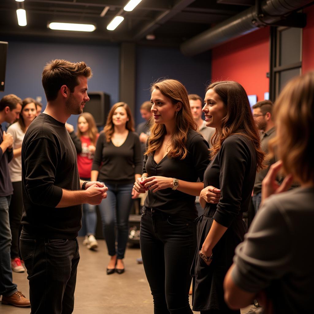 Actors network at a free acting class meetup in Los Angeles