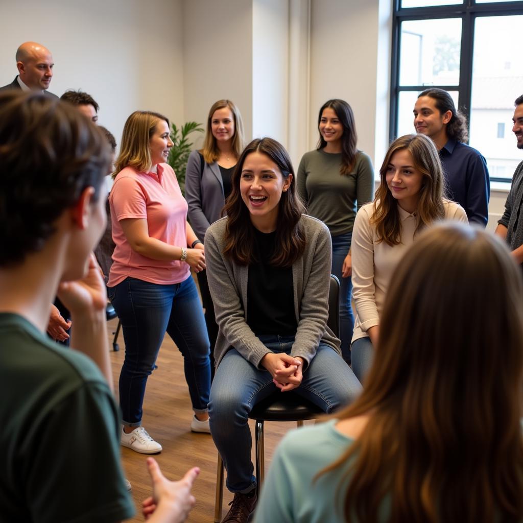 Aspiring actors participate in a free acting workshop in Los Angeles