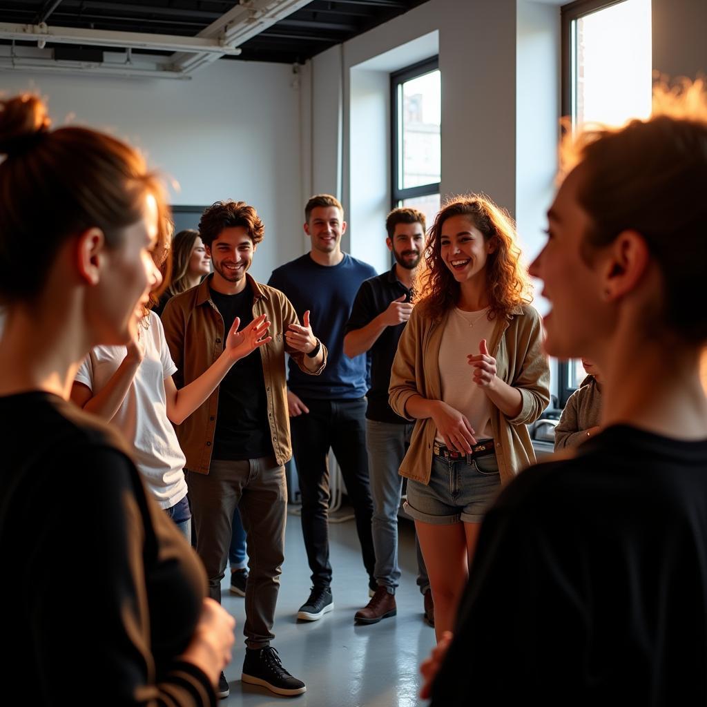 Aspiring actors participate in a free acting workshop in New York City